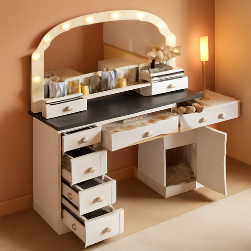 Contemporary Makeup Vanity Desk Black FortySevenInch Illuminated