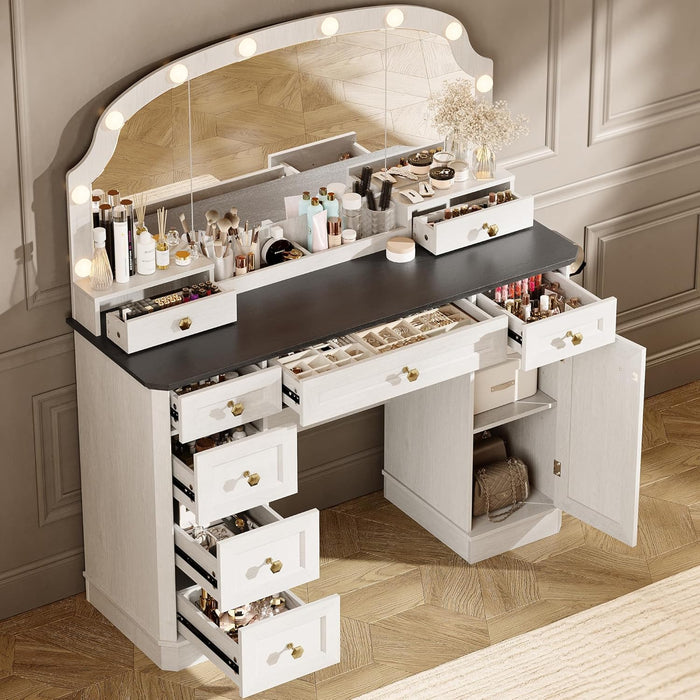 Contemporary Makeup Vanity Desk Black FortySevenInch Illuminated