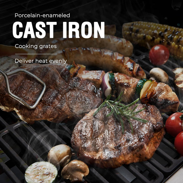 4 Burners Gas Grill with Side Burner, Propane Grill with Wheels and Storage, Outdoor Gas BBQ with Oil Tray and Thermometer for Patio and Party, 49200 BTU