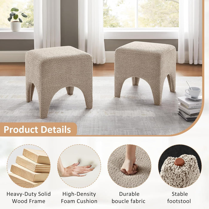 17" Boucle Modern Square Foot Stool Ottoman, Vanity Stool for Makeup, Rectangle Foot Rest for Couch, Upholstered Ottoman Stool for Living Room, Bedroom, Entryway (1, Camel)