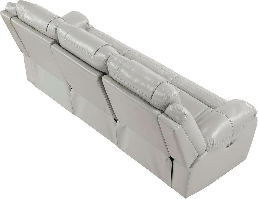 Wll Hugger Power Double Reclining Sof with Center Drop-Down Tble, Fux Lether Home Theter Seting with LED Lighting/Usb Chrging Ports/Wireless Chrger/Cup Holders, Mgzine Pocket, Gry