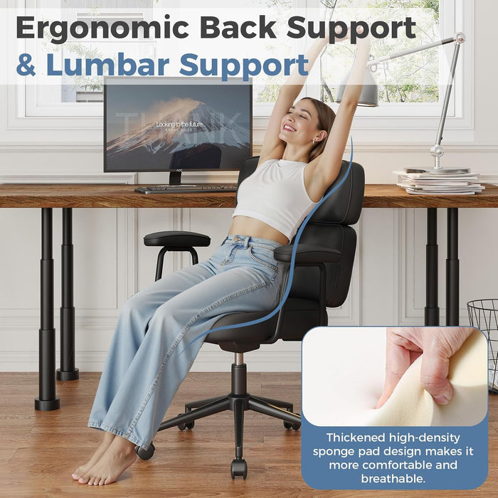 Office Desk Chair, PU Leather Computer Chair with Lumbar Support