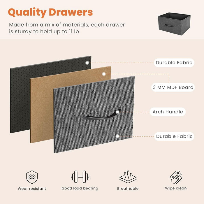 Dresser for Bedroom with 5 Drawers, Anti-Tip Wide Fabric Chests Storage Organizer Tower Furniture, TV Stand for TV up to 45 Inch with Wooden Top Metal Frame for Clothes, Living Room, Hallway, Entryway