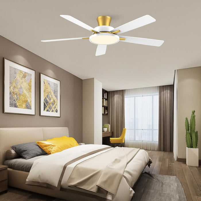 52 Inch Ceiling Fans with Lights and Remote,Ultra Silent Low Profile Ceiling Fan with Three Color Temperature and Dimmable Light with Reversible Blades White Gold