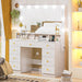 Vanity Desk with Lighted Mirror, Makeup Vanity Table with Power Outlet, 9 Drawers & Crystal Handles, 43.3” Large Vanity Desk Dressing Table for Women, Girls, Bedroom, White