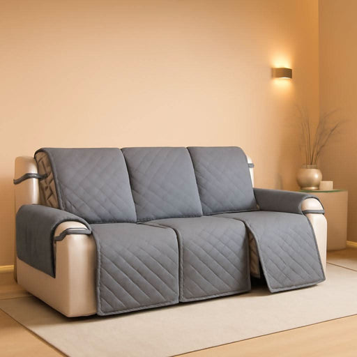 Water Resistant Reversible Sofa Covers for Reclining Sofa - Non Slip Split Recliner Couch Cover for 3 Cushion Couch, Washable Furniture Protector for Kid, Dog (3 Seat, Gray/Light Gray)