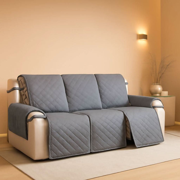 Water Resistant Reversible Sofa Covers for Reclining Sofa - Non Slip Split Recliner Couch Cover for 3 Cushion Couch, Washable Furniture Protector for Kid, Dog (3 Seat, Gray/Light Gray)