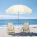 7Ft Fringe Beach Umbrella White with Sand Anchor, Outdoor Patio White Portable Beach Umbrella for Sand with Tassels, Push Button Tilt & Carrying Bag, UPF 50+