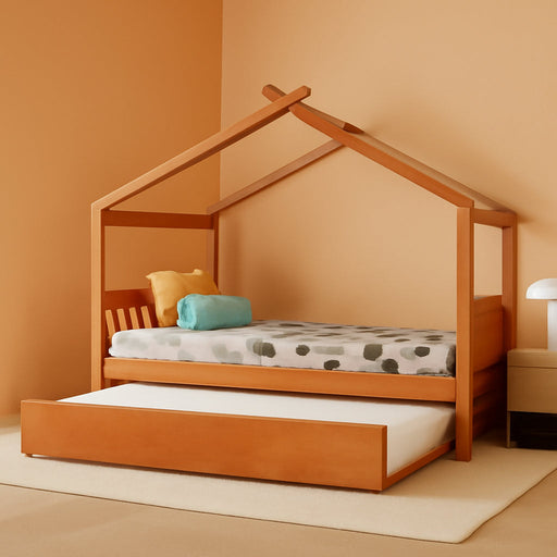 PremiumWood Walnut Twin Playhouse Bed With Trundle