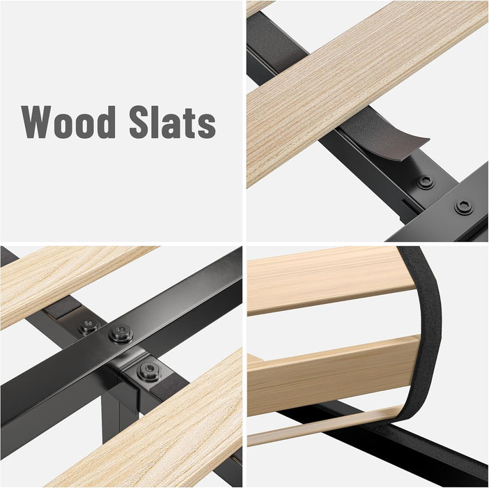 Queen Bed Frame and Headboard, Velvet Upholstered Bed Frame Queen Size with Charging Station and LED Lights, Platform Bed Frame for Bedroom, Apartment, Dorm, Noise-Free, Easy Assembly, Beige