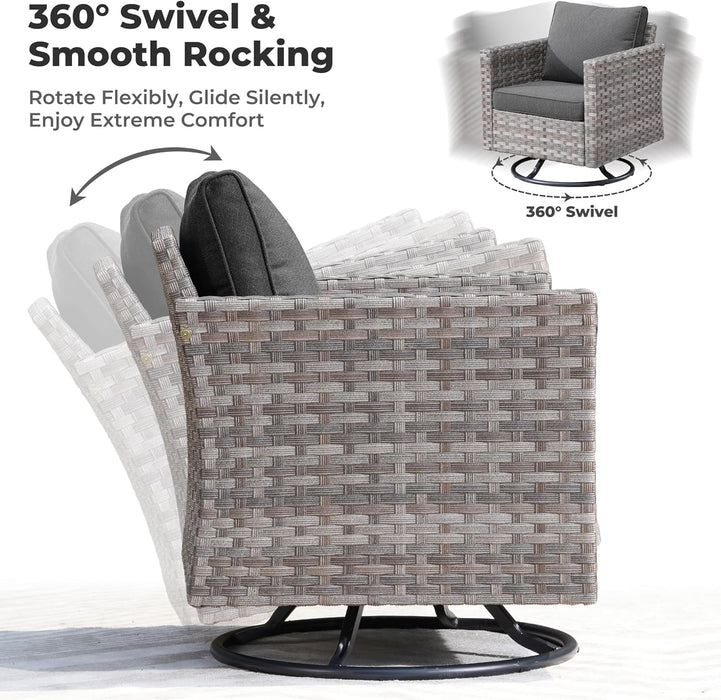 9 Pieces Patio Furniture Set, Outdoor Wicker Sectional Sofa with 2 Swivel Chairs Coffee Table, Modern Modular Deep Seat Rattan Couch Conversation Sets, Black