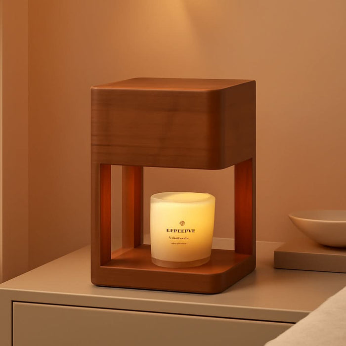 Candle Warmer Lamp Wood with Timer, Dimmable Electric Candle Lamp Warmer for Jar Candles, 2 * 35 Watt Bulb, Birthday Gifts for Men, Decorative Wooden Candle Lamp for Bedroom Home Decor