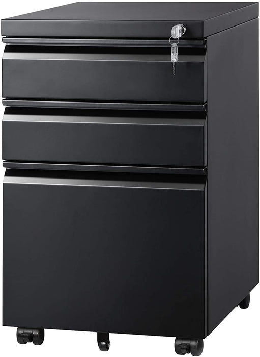 3 Drawer File Cabinet with Lock, Fully Assembled except Casters