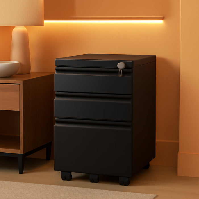 3 Drawer File Cabinet with Lock, Fully Assembled except Casters