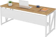 63 Inches Computer Desk with Bottom Storage Shelf Home Office Desk Writing Table for Workstation, Dark Walnut + Steel Leg, Cabinet Not Included (Light Oak, 63-Inch-With Shelf)