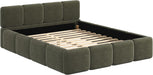 Queen Size Boucle Platform Bed with Thick Headboard and Footboard, Block Style Upholstery Grounded Bed Frame, Green