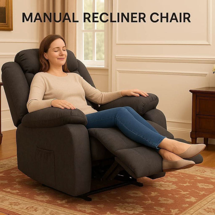 Recliner Sofa Set with Manual Recliners,Living Room Furniture Set with Reclining Couch,Loveseat and Armchair,Breathable Fabric Upholstery,Thick Cushions and Ergonomic Design,Dark Gray (2+1)