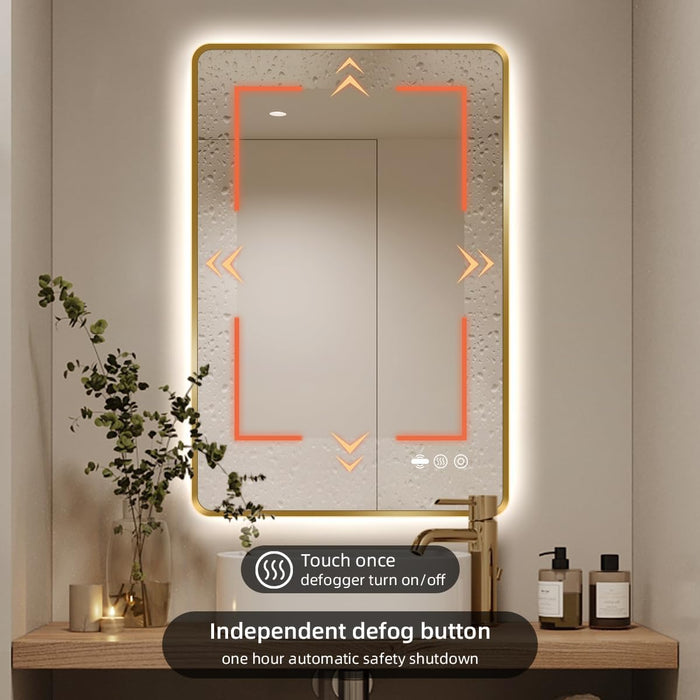 28" X 36" Gold LED Bathroom Mirror with Lights - Motion Sensor
