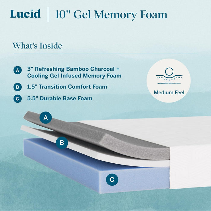 ® 10" Medium Gel Memory Foam Mattress – Bamboo Charcoal & Cooling Gel – Fiberglass Free – Bed in a Box – Certipur-Us® Certified – Queen Size
