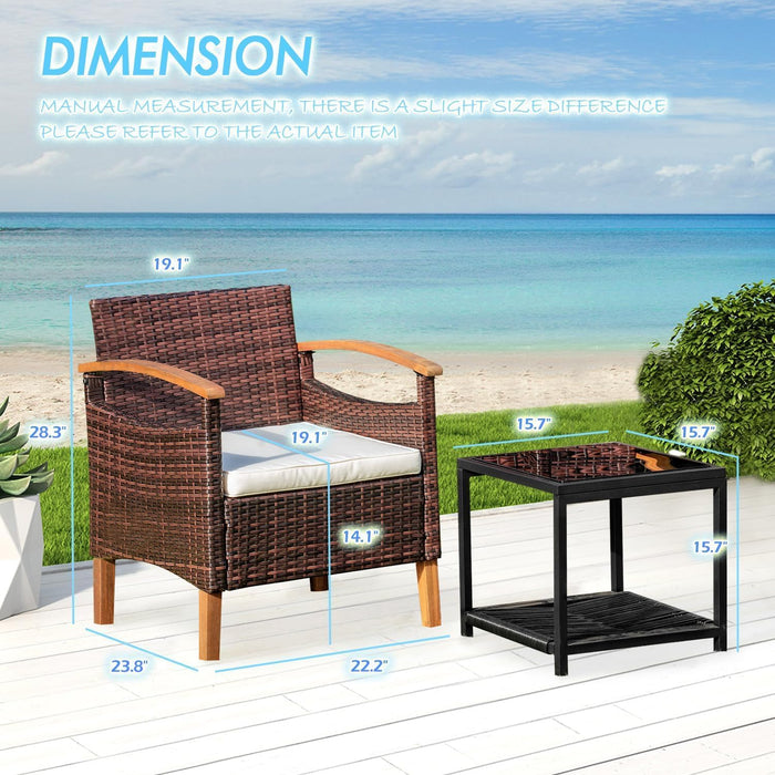 3PCS Outdoor Patio Furniture Set Outdoor Furniture Set with Table outside Lawn Patio Chairs Set of 2 Patio Conversation Sets Bistro Wicker Patio Set for Backyard Porch Balcony Garden (Brown)