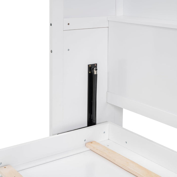 Queen Murphy Cabinet Bed Integrated Shelving White