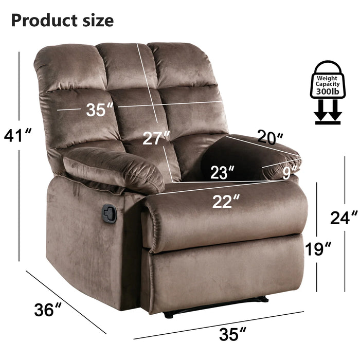 Classic Manual Recliner with Soft Fabric Reclining Chair Sofa for Living Room Bedoom, Brown