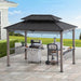 Wooden Grill Gazebo with AC Power Port, 8 X 12 Ft. Steel Hardtop Outdoor Gazebo for Year-Round Grilling, Cedar Framed Gazebo with Built-In Electrical Outlets and Decorative Fence, Black