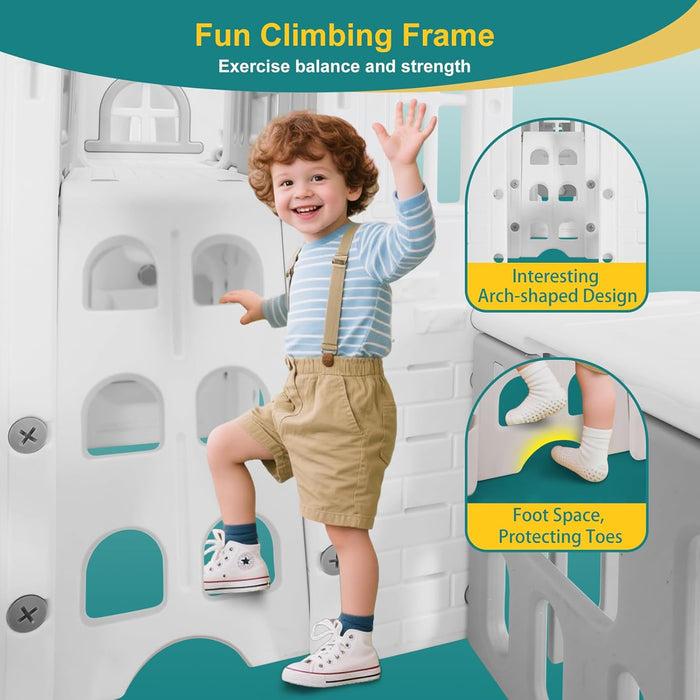 10 in 1 Toddler Slide, Freestanding Kid Climber Slide Playset, Toddler Playhouse with Slide and Swing, Basketball Hoop, Telescope, Indoor Outdoor Backyard Playground Toy for Toddlers Age 1-3+