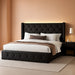 Queen Size Bed Frame with LED Lights and 4 Storage Drawers Velvet Upholstered Platform Bed Frame with Tufted Headboard Wingback, No Box Spring Needed, Easy to Assemble, Black