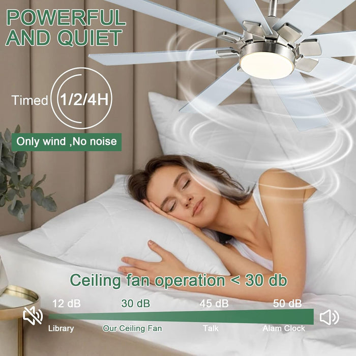 Nickel 48 Inch Ceiling Fans with Lights and Remote/App Control, Low Profile Ceiling Fan, 8 Blades，Led Dimmable, Reversible DC Motor, Noiseless, Ceiling Fan for Bedroom Indoor/Outdoor Use