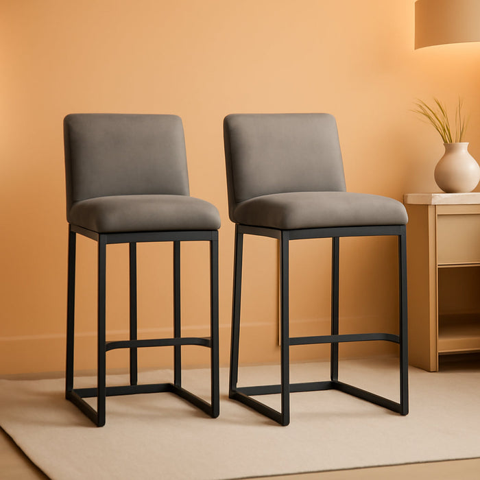 Counter Height Bar Stools 24'' Bar Stools Set of 2 Leather Bar Chairs Modern Upholstered Barstools with Back for Kitchen Counter Gray