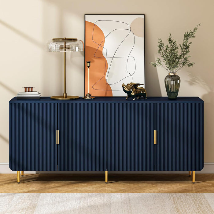 65" Fluted Sideboard Buffet Cabinet with Storage, Blue | Console Cabinet with 4 Doors & Adjustable Shelves, Modern Buffet Table for Kitchen Dining Living Room Hallway‌ Entryway