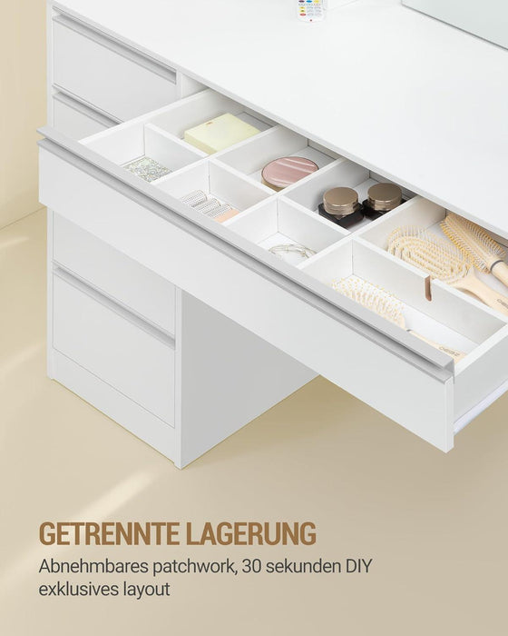 Vanity Desk with Mirror, Makeup Vanity with RGB Led Lights,Dressing Table with Power Strip,8 Drawers & 8 Storage Shelves, 47.2Inch Desktop, Modern, White