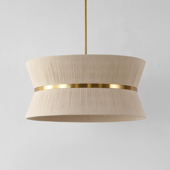 Lighting Collection – Alma Bleached Natural Rattan & Brass Gold 4-Light Adjustable Chandelier, Contemporary Glam Hanging Ceiling Fixture with LED Bulbs Included (CHA4037A)