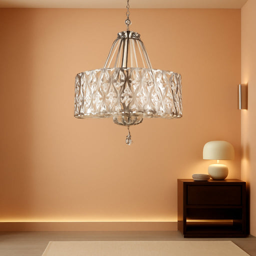 21.7" Chrome Chandelier for Dining Room over Table round Crystal 5-Light Hanging Pendant Lighting with Metal Shade Adjustable Height for Living Room Bedroom Foyer