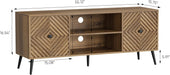 Walnut TV Stand with Fluted Diamond Doors, 55.12" Mid Century Modern TV Media Console for Tvs up to 65", TV Cabinet with Adjustable Shelf & 2 Cabinets for Living Room