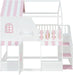 Full Over Full House Bunk Bed StorageStaircaseWithDrawersWhitePink