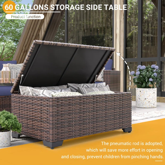 Wicker Sofa Seating Group with Storage Deck Box and Ottomans
