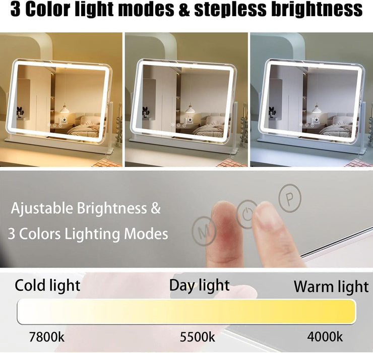 Vanity Mirror with Lights, 13.5" X 17.4" Makeup Mirror with Lights, Three Color Lighting Modes, and 5X Magnification Mirror, Smart Touch Control, 360°Rotation (White,Gift Box)