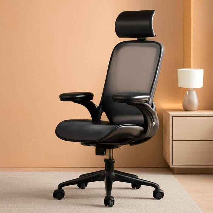 Ergonomic Mesh Office Chair, High Back Computer Desk Chair with Adjustable Lumbar Support & Headrest, Swivel Task Chair with Flip-Up Armrests for Home & Office (English, Dark Grey)