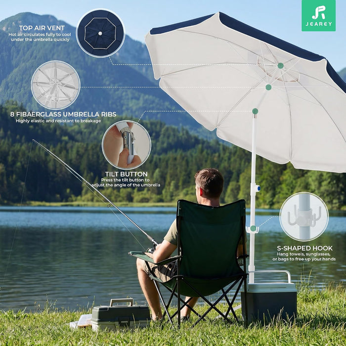 6.5Ft Sun Shade Umbrellas, Portable Umbrella with Stand, Lightweight Sun Protection Free Standing Sport Umbrella for Outdoor Sports, Camping, Fishing, Patio, Beach, Navy