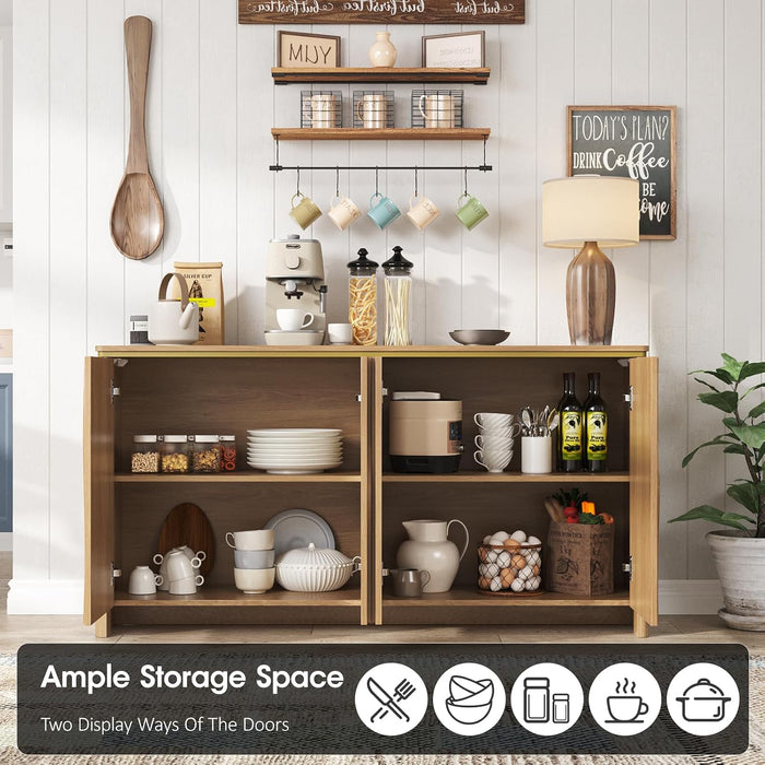 Fluted Buffet Cabinet with Storage, Kitchen Coffee Wine Bar Cabinet | Modern Sideboard Storage Cabinet with 3D Ripple Pattern Doors & Shelf for Dining Room,Living Room,Entryway, Natural, 57.9" W