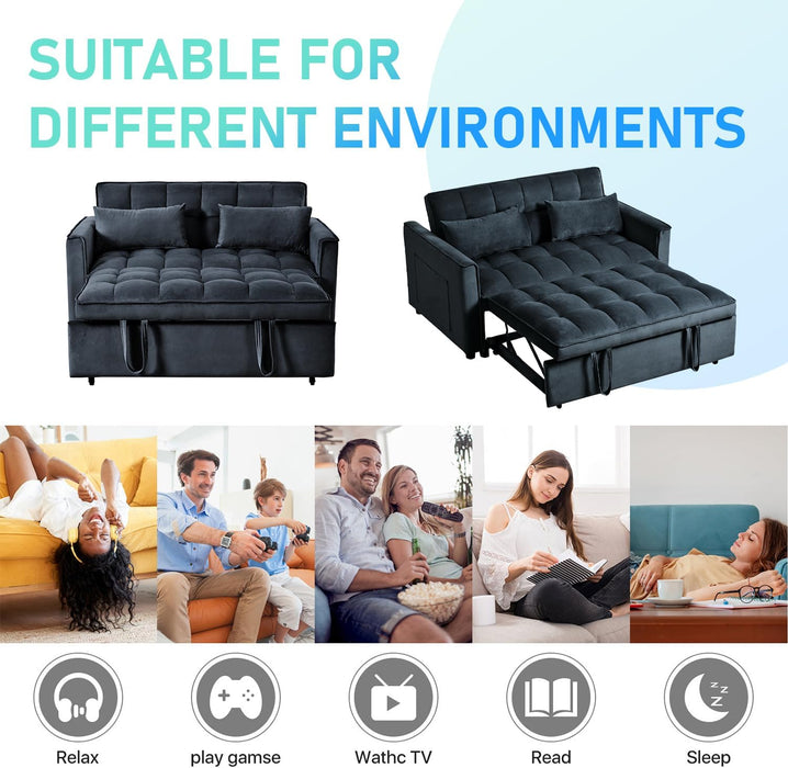 Black Velvet Convertible Sleeper Sofa Bed Luxurious