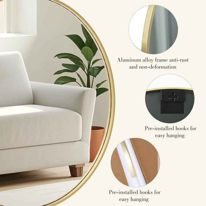 Gold Circle Mirror for Wall 24.02 Inch, Bathroom round Mirror for over Sink, Bathroom, Entryway, Bedroom, Vanity