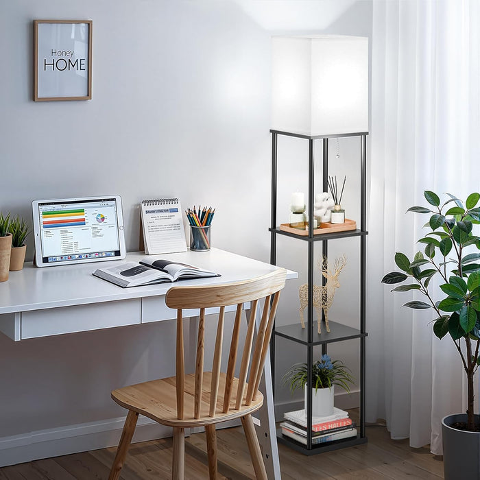 Triple Tier Contemporary Standing Lamp With Shelving