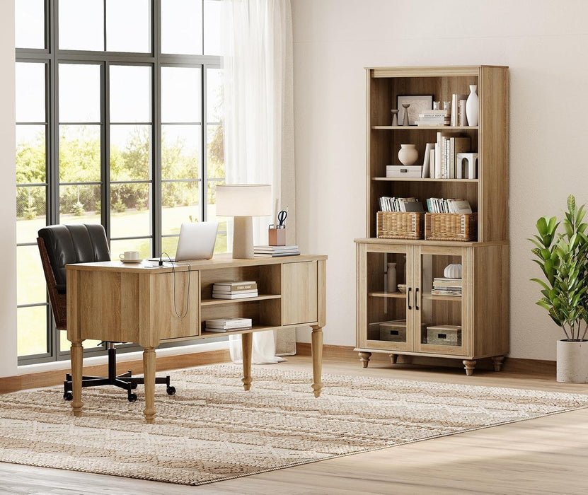 Oak Distressed Farmhouse Office Desk System Bookcase