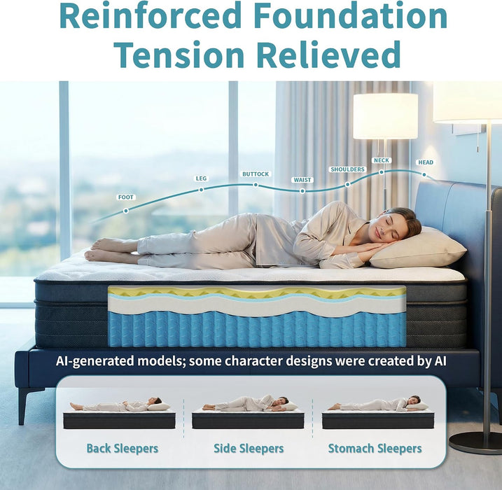 12 Inch Full Size Hybrid Mattress, Medium Firm, Motion Isolation