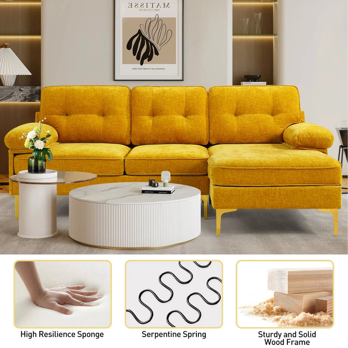 Convertible Sectional Sofa Couch, L-Shaped Couch with Reversible Chaise Lounge, Chenille Fabric Modern Sofa for Living Room, Apartment, Office, 3 Seats, Yellow