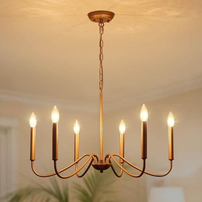 Golden Farmhouse Chandelier Dining Room Six Lights