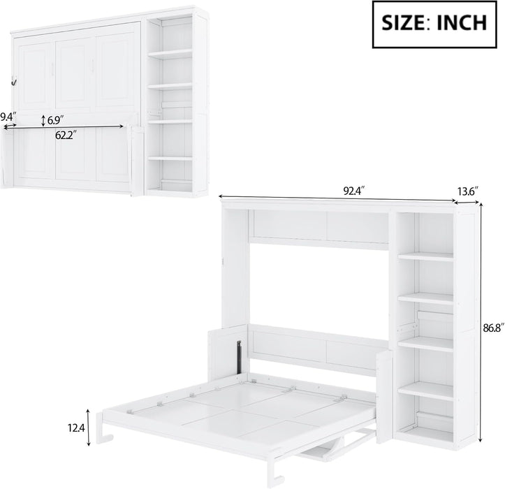 Queen Murphy Bed DeskWorkspace IntegratedBookshelf White